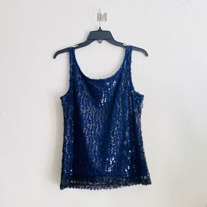 Laundry Shelli Segal Black Sequin Blue Tank Sz S